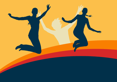 Woman jump active happiness expression vector background conceptのイラスト素材