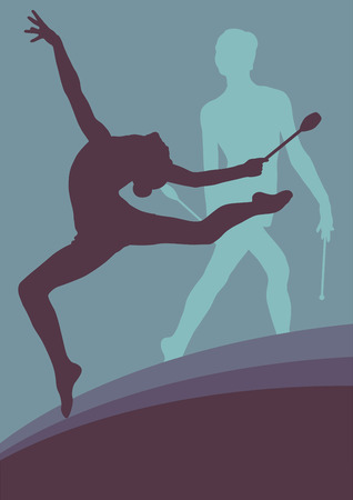 Female with indian clubs gymnast vector backgroundのイラスト素材