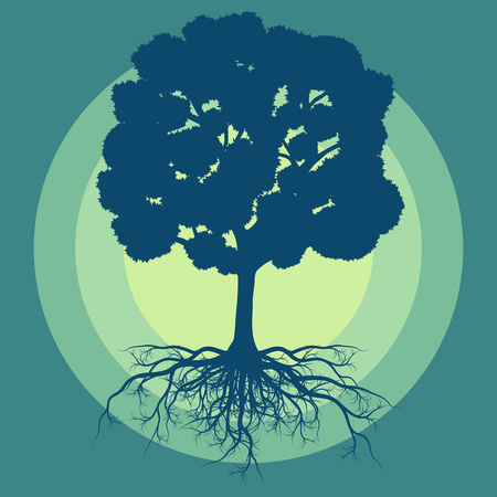 Tree with roots vector abstract background concept with vintage colorsのイラスト素材