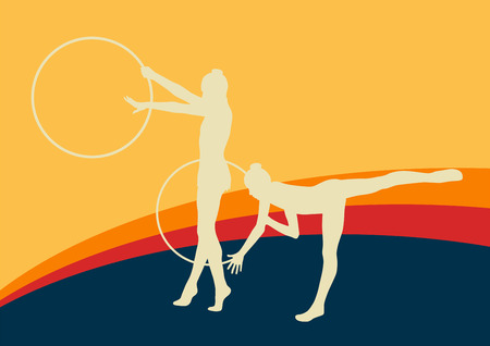 Female gymnast with hoop vector abstract backgroundのイラスト素材