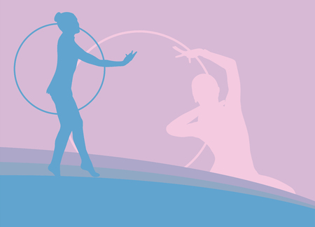 Female gymnast with hoop vector abstract backgroundのイラスト素材