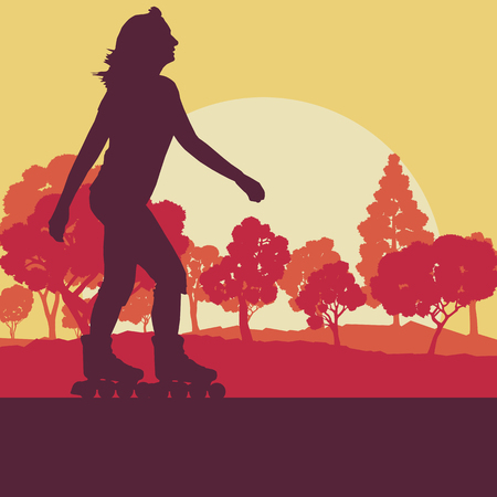 Woman inline skating vector abstract backgroundのイラスト素材