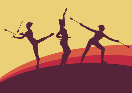 Female with indian clubs gymnast vector backgroundのイラスト素材