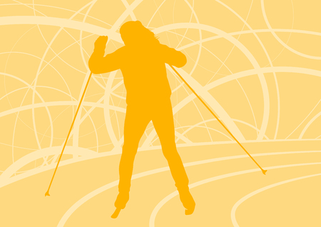 Skiing woman professional abstract vector background with retro colorsのイラスト素材