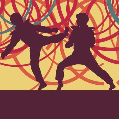 Taekwondo children fight training vector abstract backgroundのイラスト素材