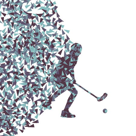 Floorball player indoor modern abstract vector background man with stick and ball made with fragments isolated on whiteのイラスト素材
