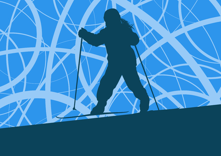 Kid skiing training vector abstract backgroundのイラスト素材