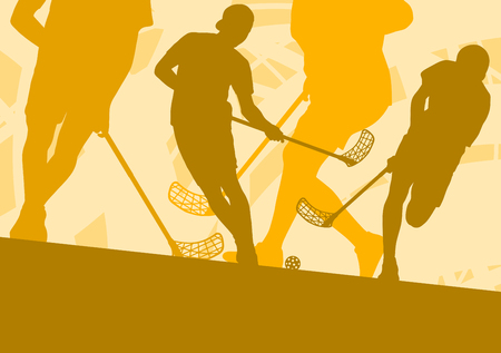 Floorball player indoor abstract vector background man with stick and ballのイラスト素材