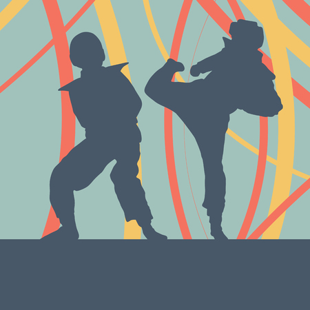 Taekwondo children fight training vector abstract backgroundのイラスト素材