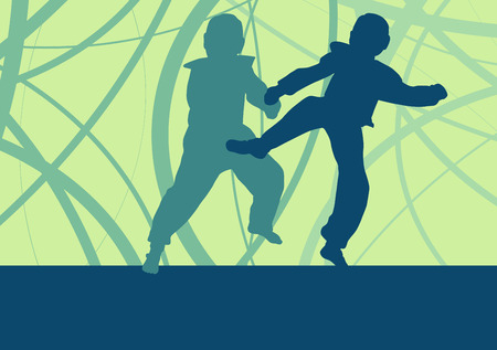 Taekwondo children fight training vector abstract backgroundのイラスト素材