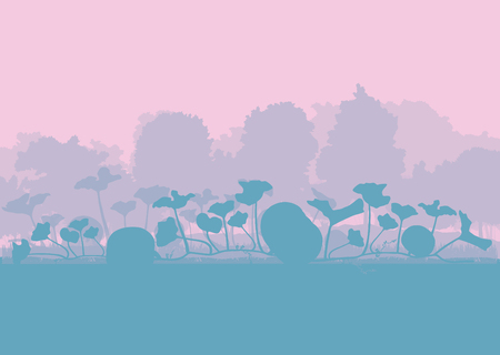 Pumpkin field in front of forest sunset vector backgroundのイラスト素材