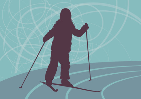 Kid skiing training vector abstract backgroundのイラスト素材