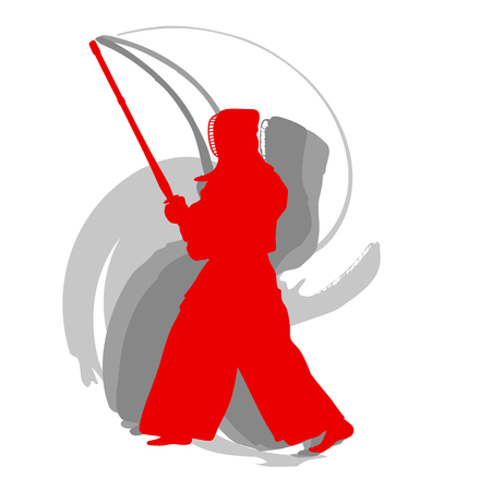 Kendo fighter red silhouette with shinai isolated on white background abstract conceptのイラスト素材