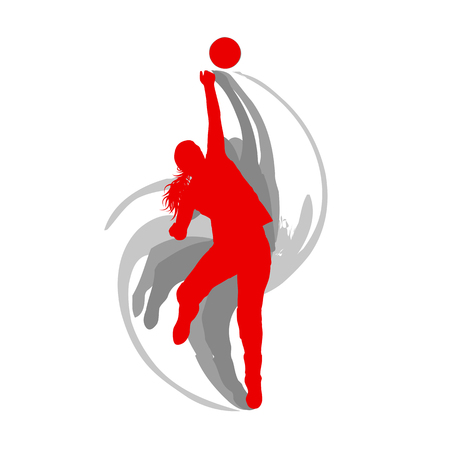 Volleyball player woman in red color vector background fast motion conceptのイラスト素材