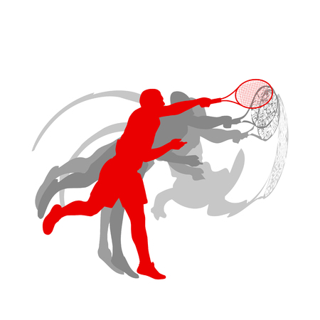 Tennis player male vector abstract background motion concept in red isolated on whiteのイラスト素材