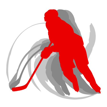 Hockey player in motion concept in red isolated on white vector backgroundのイラスト素材