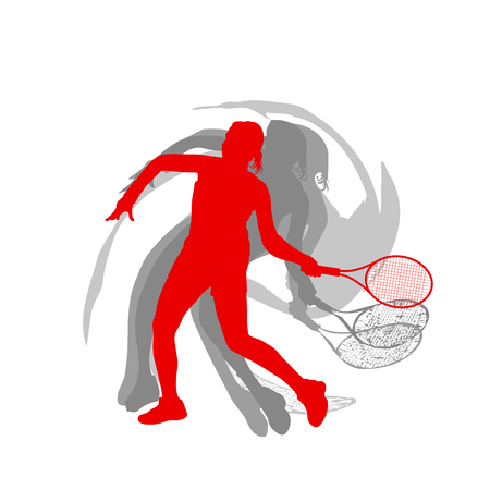Tennis player female vector abstract background motion concept in red isolated on whiteのイラスト素材