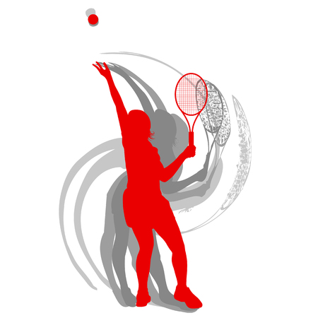 Tennis player female vector abstract background motion concept in red isolated on whiteのイラスト素材