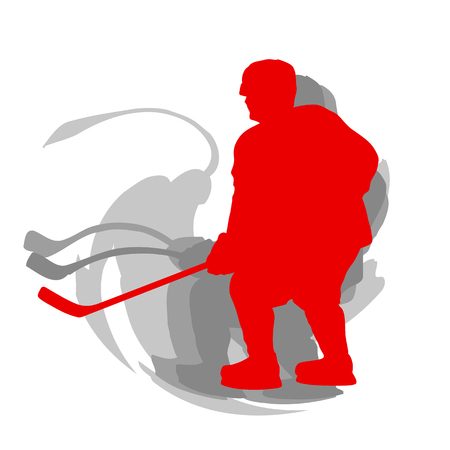 Hockey player in motion concept in red isolated on white vector backgroundのイラスト素材
