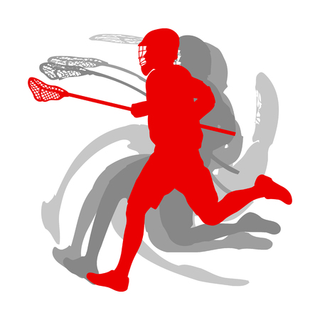 Lacrosse sport silhouette player in red concept isolated on white background vectorのイラスト素材