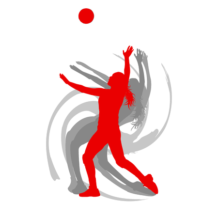 Volleyball player woman in red color vector background fast motion conceptのイラスト素材