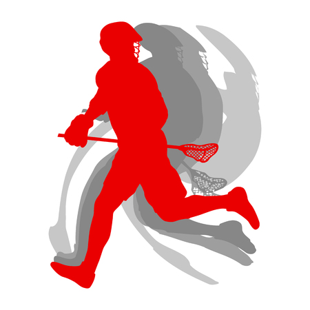 Lacrosse sport silhouette player in red concept isolated on white background vectorのイラスト素材