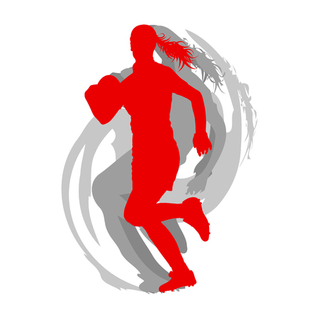 Rugby woman player in red isolated on white vector background fast motion concept with shadowsのイラスト素材