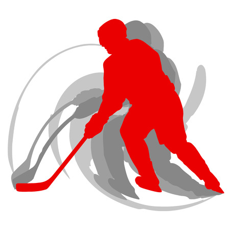 Hockey player in motion concept in red isolated on white vector backgroundのイラスト素材