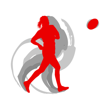 Rugby woman player in red isolated on white vector background fast motion concept with shadowsのイラスト素材