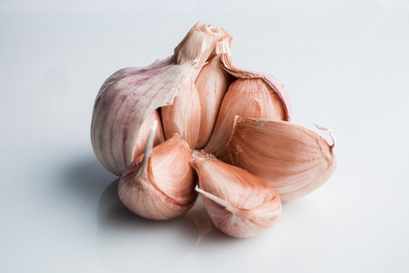 Open garlic on whiteの写真素材