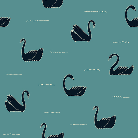 Beautiful seamless pattern with black swans on the lake. Vector illustration can be used for wallpaper, pattern fills, web page background, surface textures.のイラスト素材