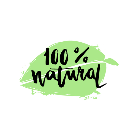 100% natural lettering with brushpen calligraphy. Eco friendly concept for stickers, cards, advertisement. Modern brush calligraphy. Isolated on white background.のイラスト素材