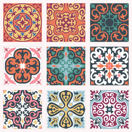 Set with Beautiful seamless ornamental tile background. Vector illustration great for patterns, vintage design, and wallpaper.のイラスト素材