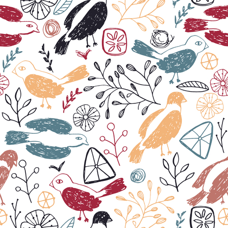 Seamless floral pattern with birds.のイラスト素材