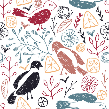 Seamless floral pattern with birds.のイラスト素材