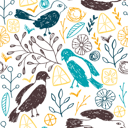 Seamless floral pattern with birds.のイラスト素材