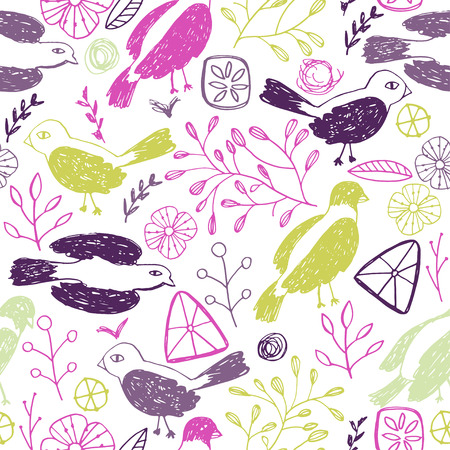 Seamless floral pattern with birds.のイラスト素材