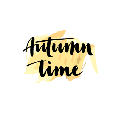 Autumn time. Seasonal vector illustration of handwritten lettering composition.Modern brush calligraphy. Can be used for print: bags, t-shirts, home decor, posters, cards, and for web: banners, blogs.のイラスト素材