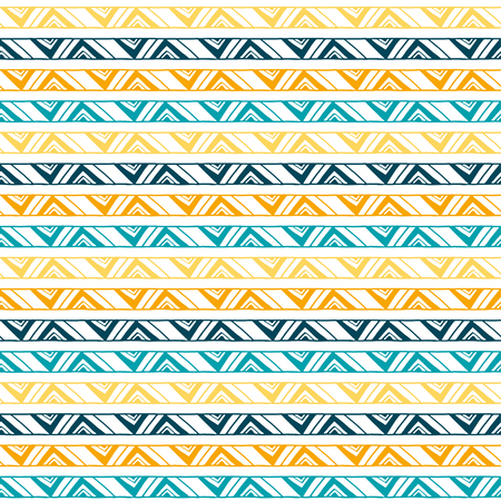 Hand drawn ethnic geometric seamless pattern. Aztec or tribal style pattern with triangle, square and line.のイラスト素材