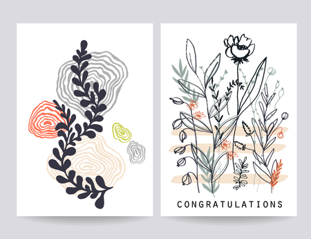 Set of creative abstract poster. Hand drawn elements. Design for card, invitation, postcard, brochure, flyer. Vector isolated.のイラスト素材