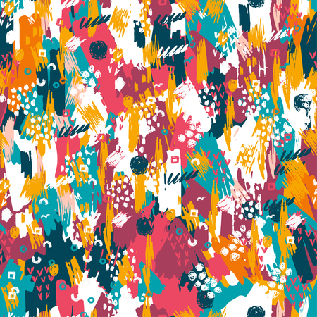 Artistic vector seamless pattern with dots and blots. Vector Seamless Pattern with Grunge Elements , Halftone dots , Ink Blots And Brush Strokes .のイラスト素材