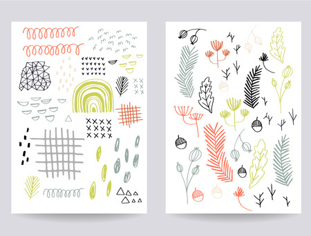 Set of Creative abstract poster. Hand drawn elements. Design for card, invitation, postcard, brochure, flyer. Vector isolated.のイラスト素材