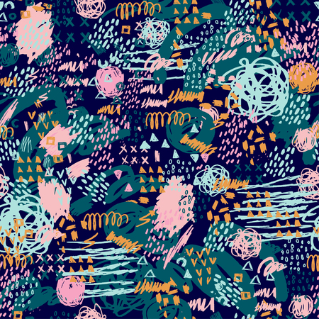 Artistic vector seamless pattern with dots and blots. Vector seamless pattern with grunge elements , halftone dots , ink blots and brush strokes .のイラスト素材