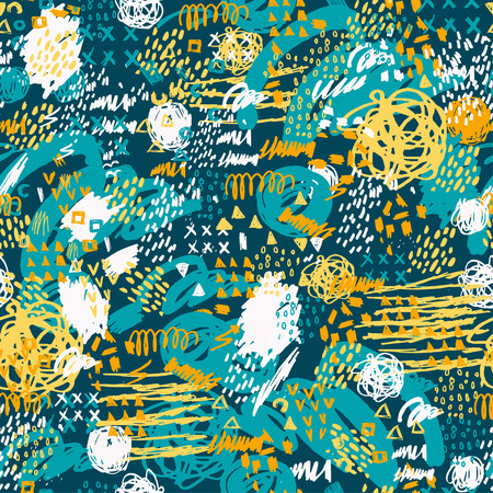 Artistic vector seamless pattern with dots and blots. Vector seamless pattern with grunge elements , halftone dots , ink blots and brush strokes.のイラスト素材