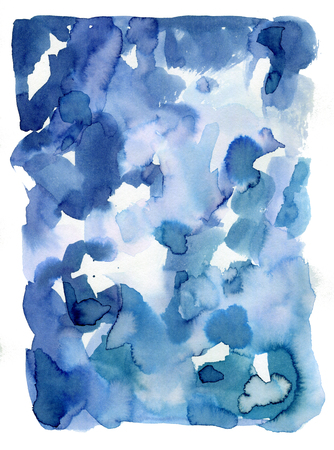 Surreal blue gradient watercolor paint wash on paper. Abstract paint background for image editing and designの写真素材