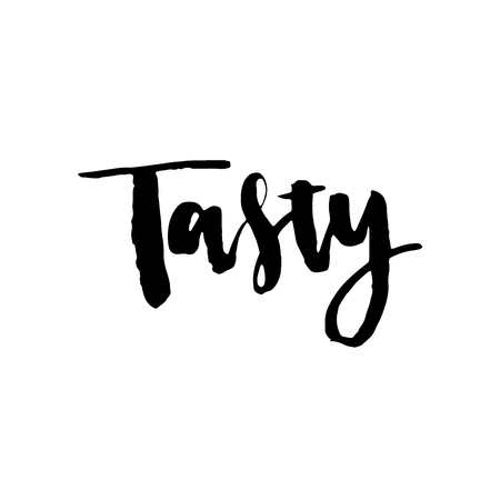 Tasty, isolated calligraphy lettering on white, word design template for typography greeting and invitation.Can be used for print: bags, home decor,posters, cards, and for web: banners, advertisement.のイラスト素材