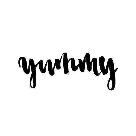Quote Yummy. The trend calligraphy. Vector illustration on white background. Can be used for print: bags, t-shirts, home decor, posters, cards, and for web: banners, blogs, advertisement.のイラスト素材