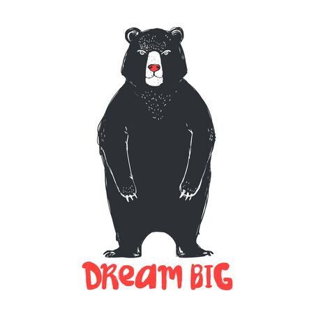 Dream Big lettering. Cute cartoon bear in scandinavian style. Childish print for nursery, kids apparel,poster, postcard. Vector Illustrationのイラスト素材