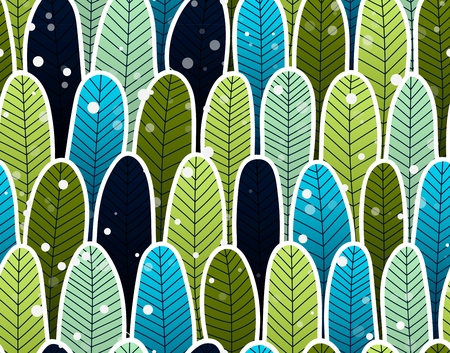 Seamless abstract pattern. Fresh cool colors. Winter seamless pattern with trees theme. Falling snow.のイラスト素材