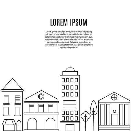 Outline city street view with trees and place for your text and design for presentations and other businessのイラスト素材